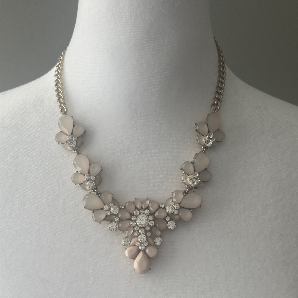Pink Floral Statement Necklace with gold link chain